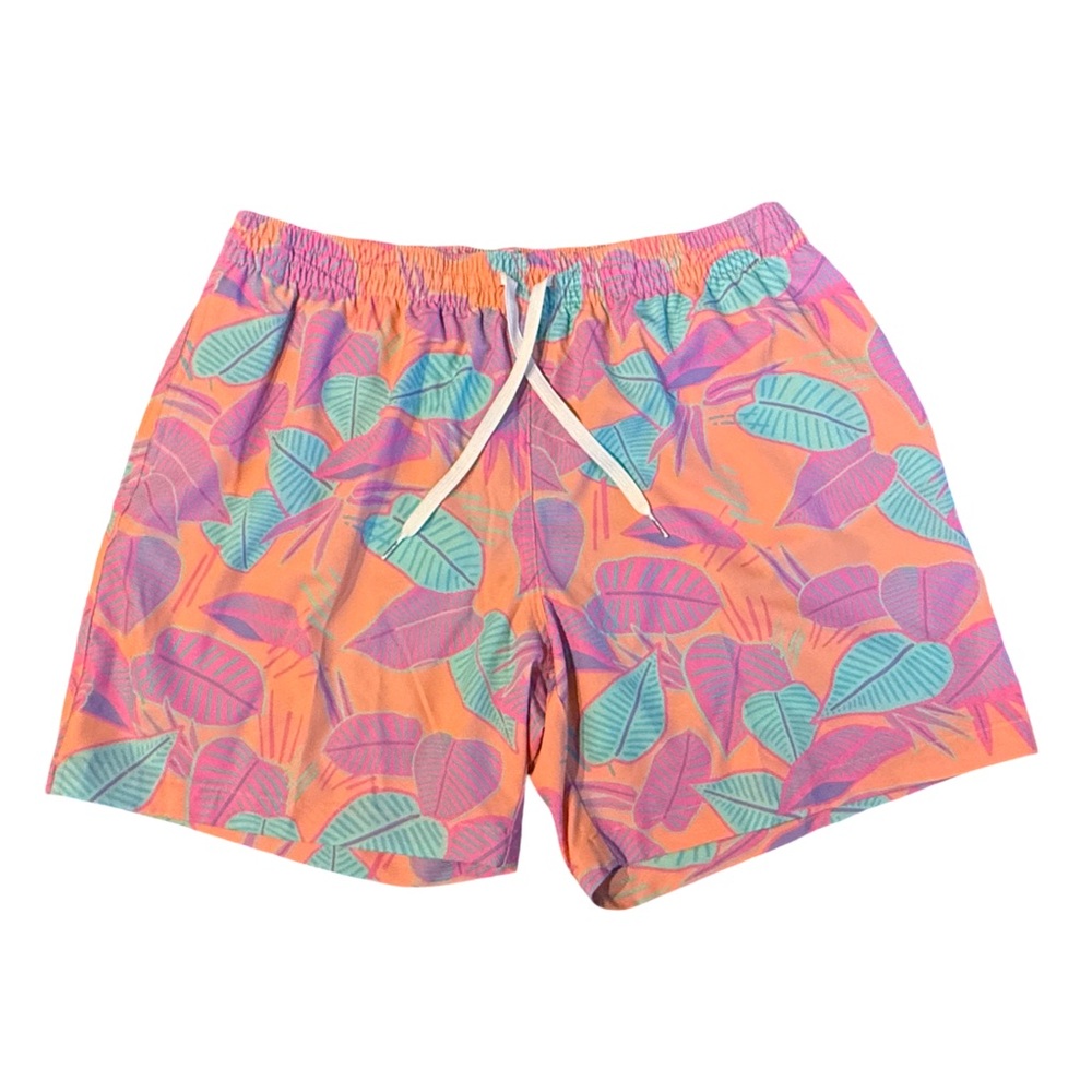Chubbies Tropical Leaf Print Swim Shorts in Coral, Teal & Purple
